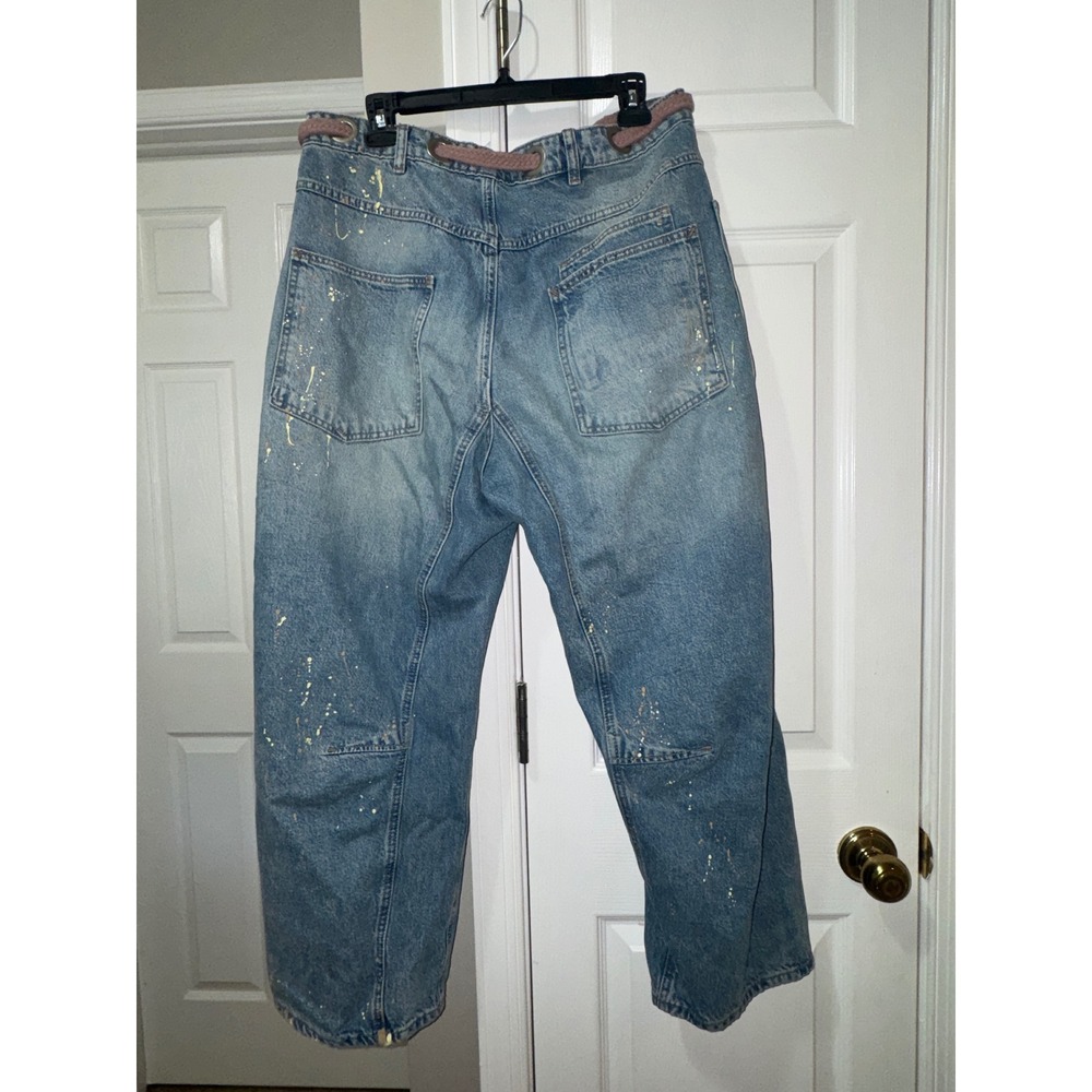 We The Free Free People Old West Slouchy Jeans 31 Paint Splatter Drawstring Blue - Picture 9 of 9